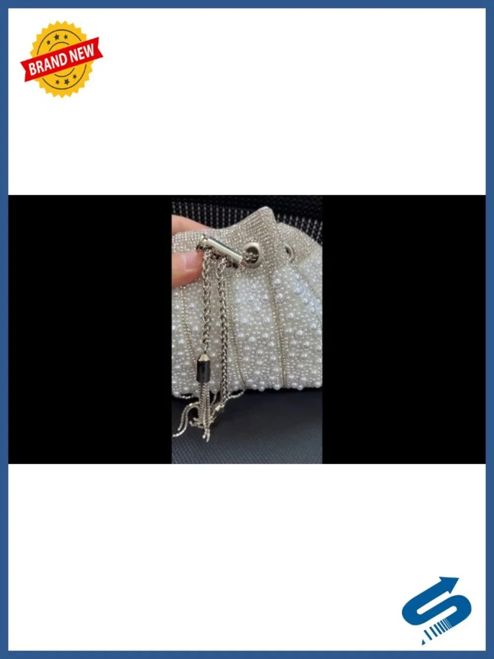 Faux Pearl Rhinestone Clutch Crossbody Bucket Evening Bag Wedding Party